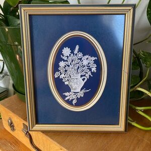 Vintage Framed White Lace Floral Art